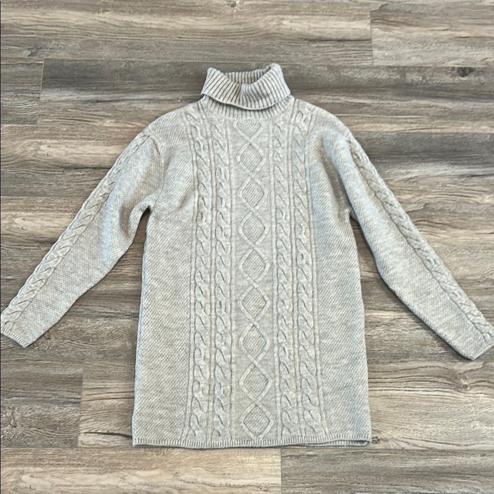 Gray Cable Knit Turtleneck Sweater Dress